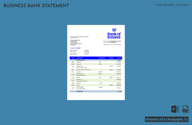 Beispielansicht eines Unternehmensberichts der Bank of Ireland in Word und PDF